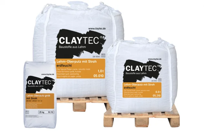 Claytec, Lehm-Oberputz grob mit Stroh, Sack 25 kg